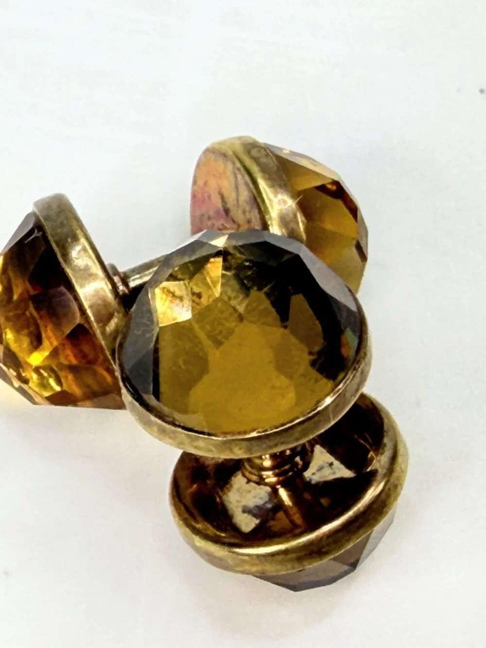 Antique Sansbury & Nellis 14K Gold Faceted Gemstone Cufflinks signed S-N SS492